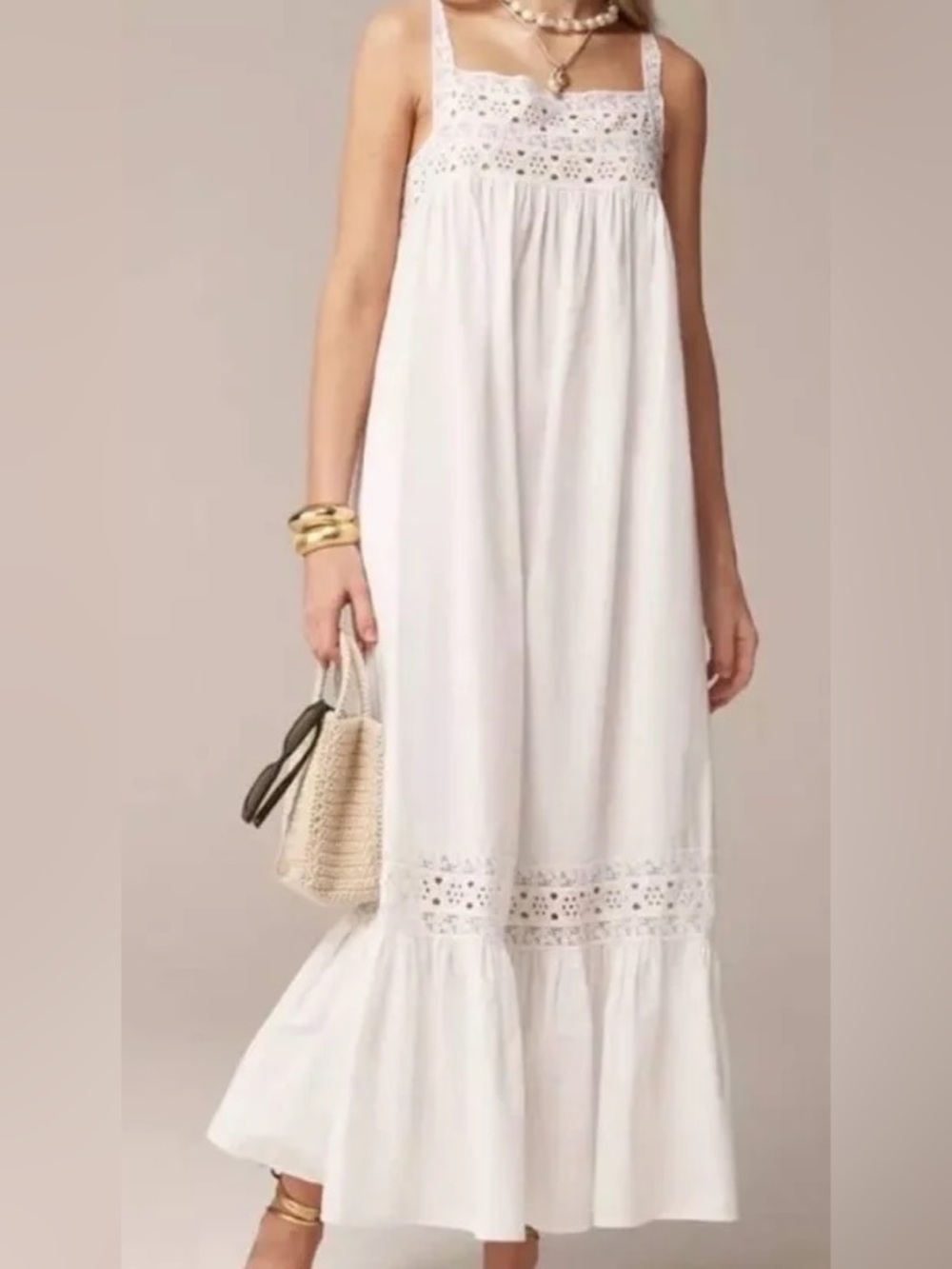 J. Crew White Maxi Dress with Lace Trim